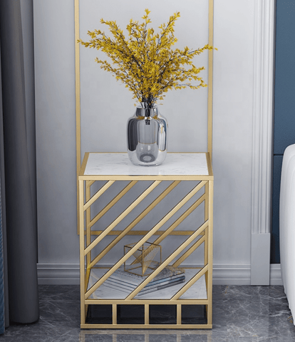 White Round End Table With Marble Top