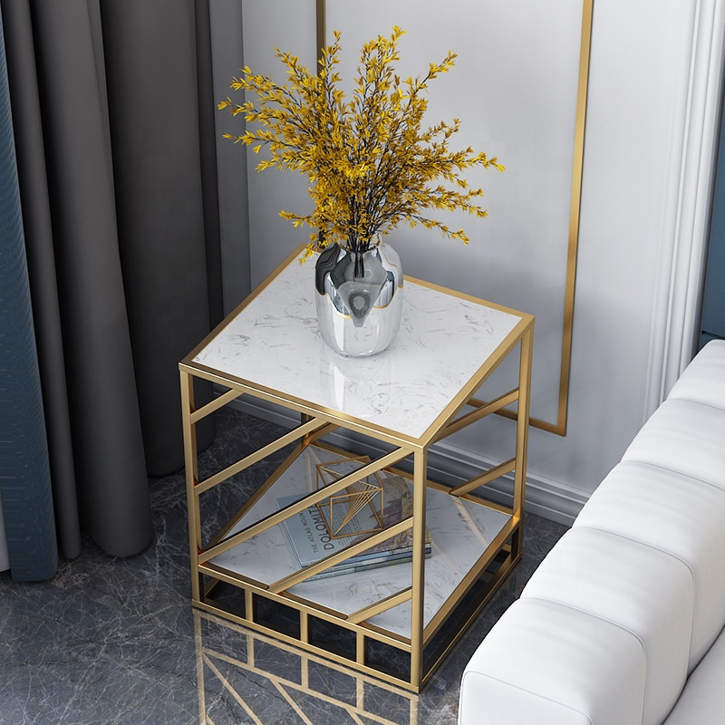 White Round End Table With Marble Top