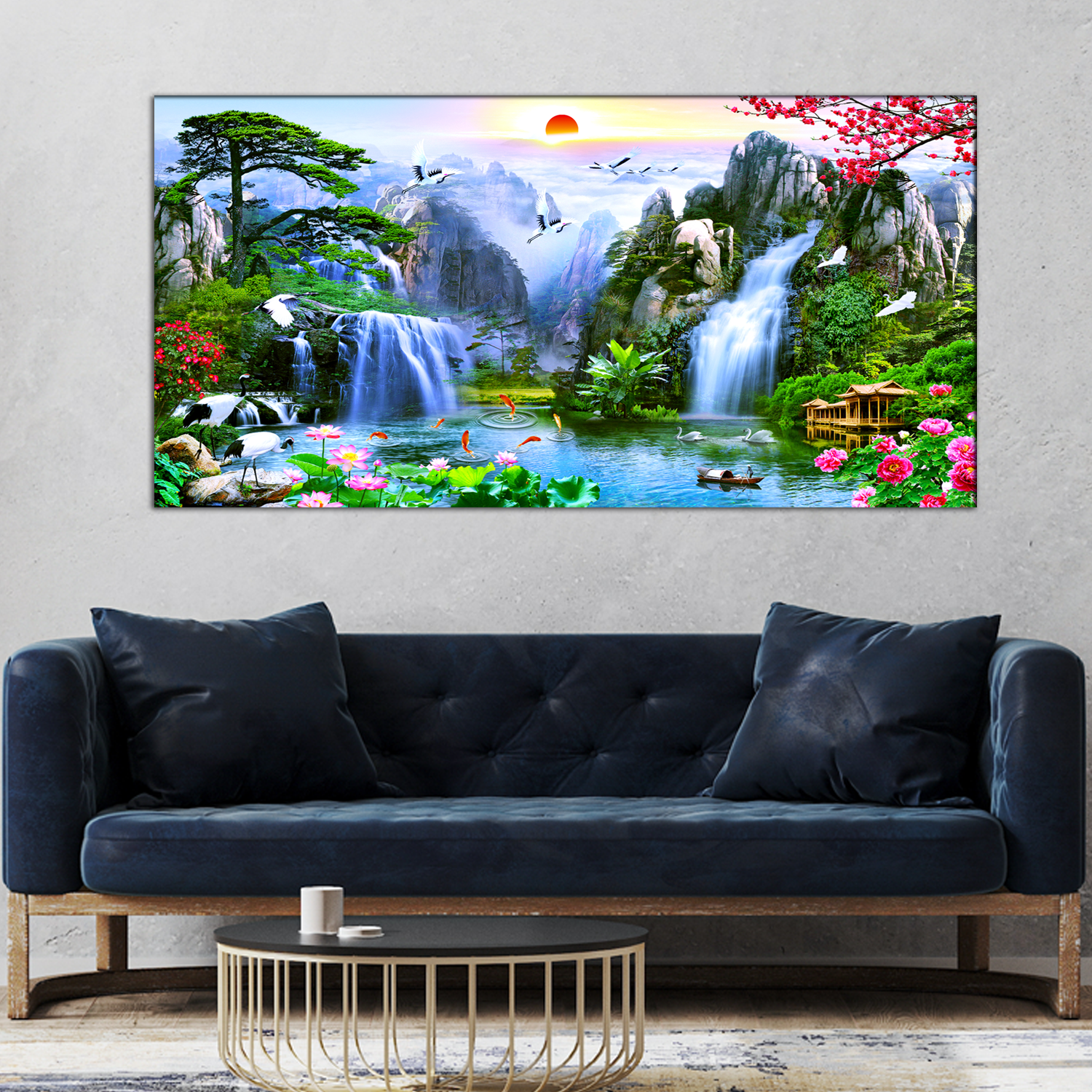 beautiful Sunset with Waterfall canvas