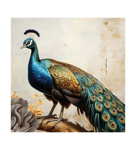 Display of Feathers: A Canvas Painting of a Majestic Peacock