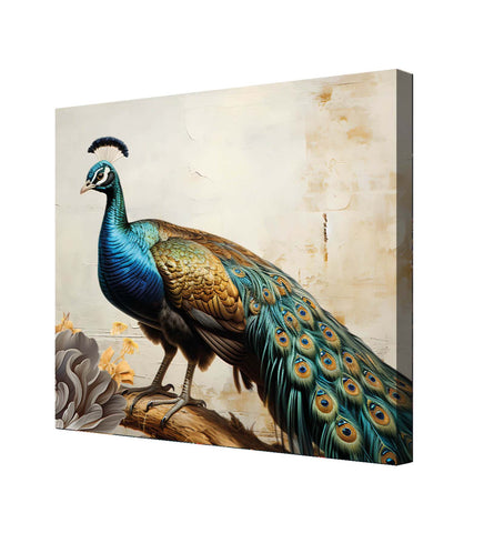 Display of Feathers: A Canvas Painting of a Majestic Peacock