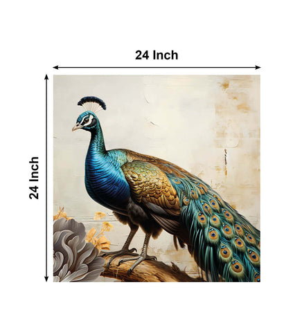 Display of Feathers: A Canvas Painting of a Majestic Peacock