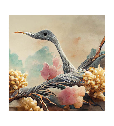 Alluring Canvas Print Painting of a Bird Amongst a Field of Flowers