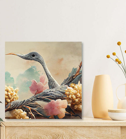 Alluring Canvas Print Painting of a Bird Amongst a Field of Flowers