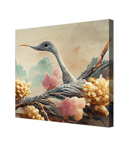 Alluring Canvas Print Painting of a Bird Amongst a Field of Flowers