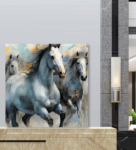 The Ethereal Beauty of Horses in Motion: A Captivating Canvas Artwork