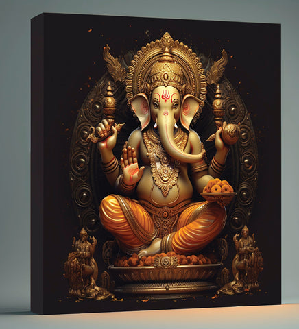 A Majestic Canvas Painting of Ganesha, the Hindu Elephant God