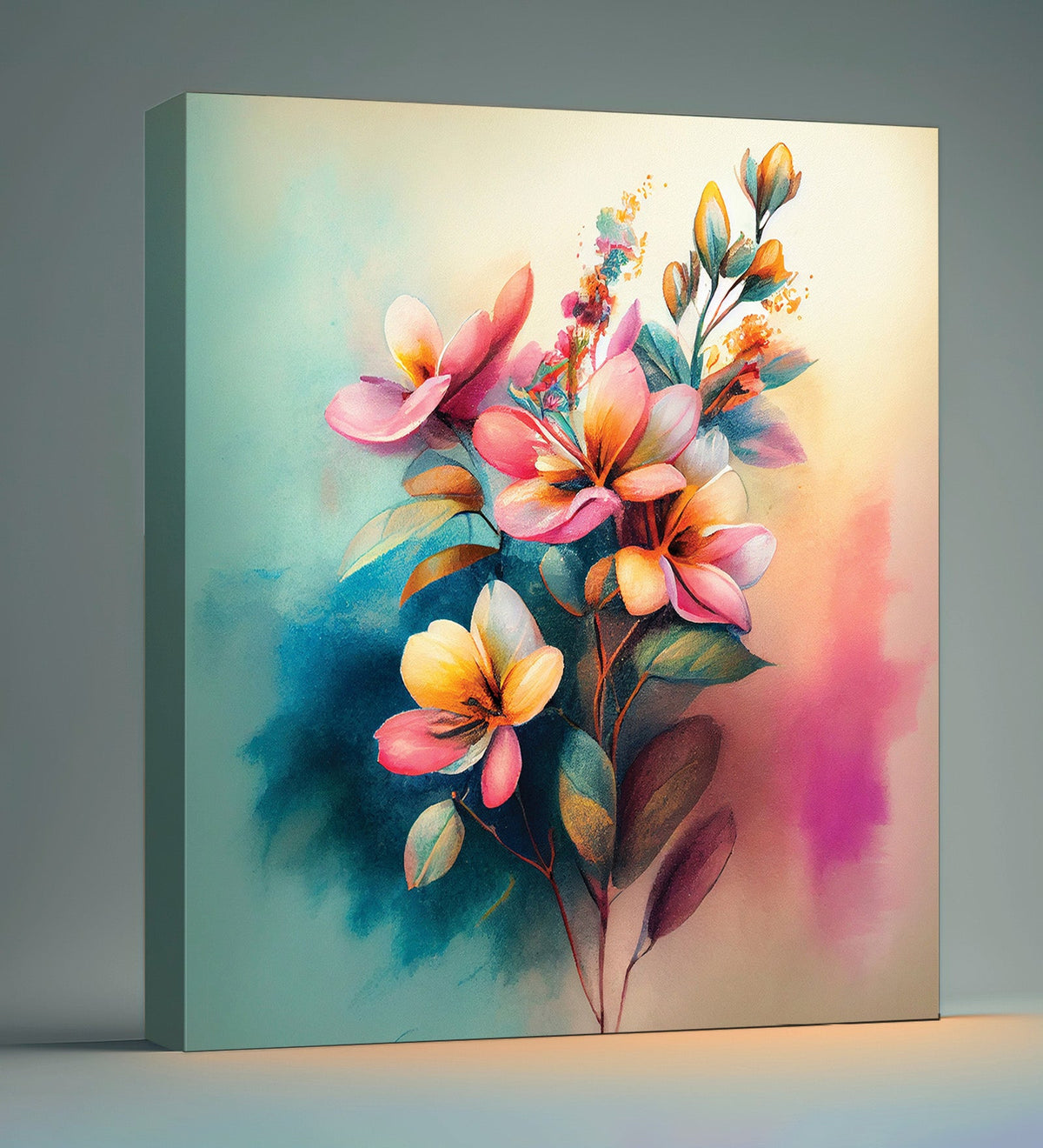 A Splash of Color: A Vibrant Canvas Painting of a Hanging Bouquet