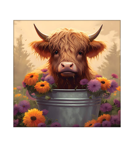 The Pasture Princess: A Cow Takes a Royal Dip in a Bucket of Blooms