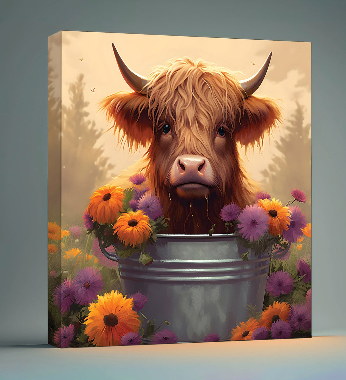 The Pasture Princess: A Cow Takes a Royal Dip in a Bucket of Blooms