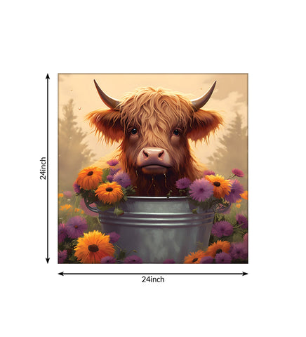 The Pasture Princess: A Cow Takes a Royal Dip in a Bucket of Blooms