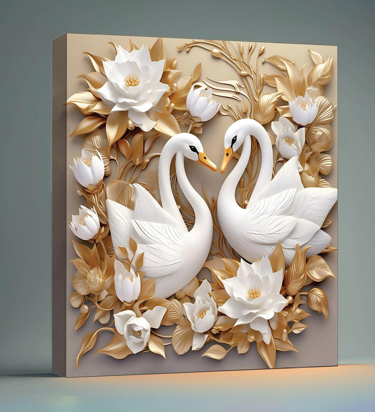 Two Swans and a Field of Flowers Canvas Art Painting Print