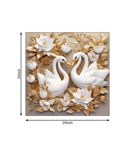 Two Swans and a Field of Flowers Canvas Art Painting Print