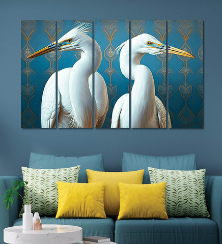 Swan Large Canvas Painting for Wall Decoration Picture Split Panels Art Decor Set of 5 Canvas Paintings in Living Room Bedroom Hotel Office, Size 16 x 9.6 inches, 5 Frames