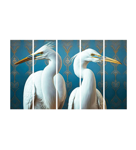 Swan Large Canvas Painting for Wall Decoration Picture Split Panels Art Decor Set of 5 Canvas Paintings in Living Room Bedroom Hotel Office, Size 16 x 9.6 inches, 5 Frames