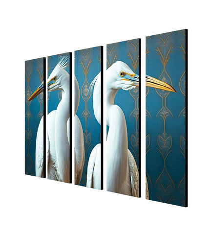 Swan Large Canvas Painting for Wall Decoration Picture Split Panels Art Decor Set of 5 Canvas Paintings in Living Room Bedroom Hotel Office, Size 16 x 9.6 inches, 5 Frames