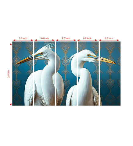 Swan Large Canvas Painting for Wall Decoration Picture Split Panels Art Decor Set of 5 Canvas Paintings in Living Room Bedroom Hotel Office, Size 16 x 9.6 inches, 5 Frames