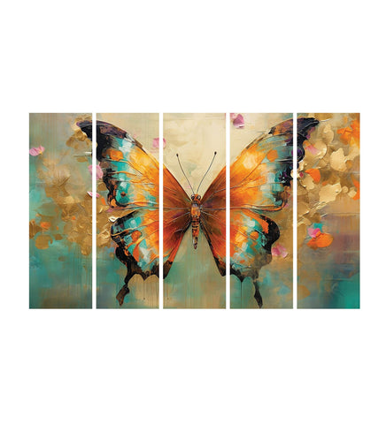 Butterfly Large Canvas Painting for Wall Decoration Picture Split Panels Art Decor Set of 5 Canvas Paintings in Living Room Bedroom Hotel Office, Size 16 x 9.6 inches, 5 Frames