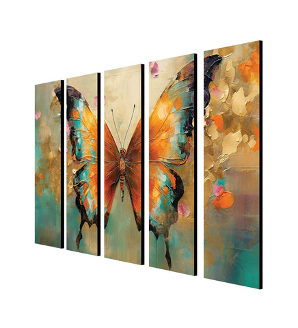 Butterfly Large Canvas Painting for Wall Decoration Picture Split Panels Art Decor Set of 5 Canvas Paintings in Living Room Bedroom Hotel Office, Size 16 x 9.6 inches, 5 Frames