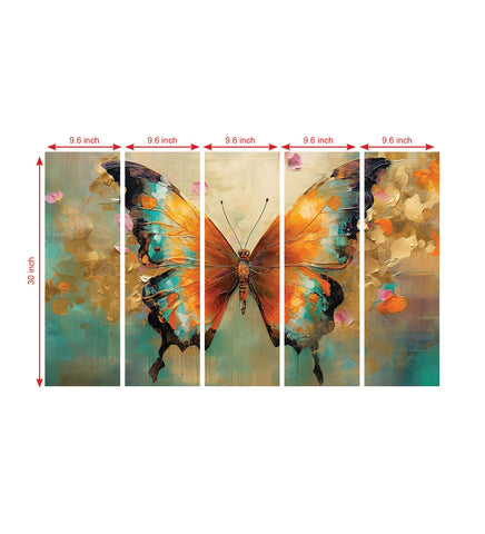 Butterfly Large Canvas Painting for Wall Decoration Picture Split Panels Art Decor Set of 5 Canvas Paintings in Living Room Bedroom Hotel Office, Size 16 x 9.6 inches, 5 Frames