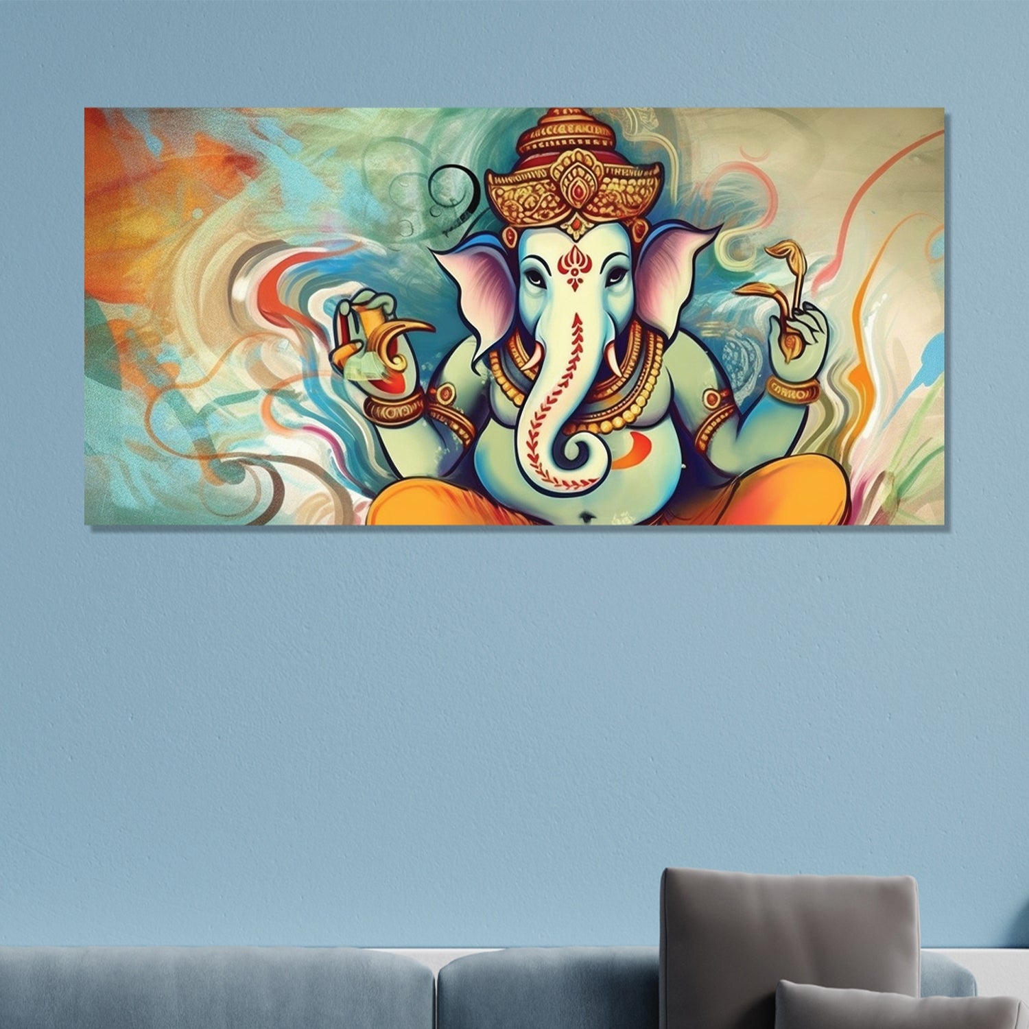 ganesha religious painting on canvas on anciq