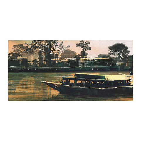 rowboat in a river vintage painting from anciq