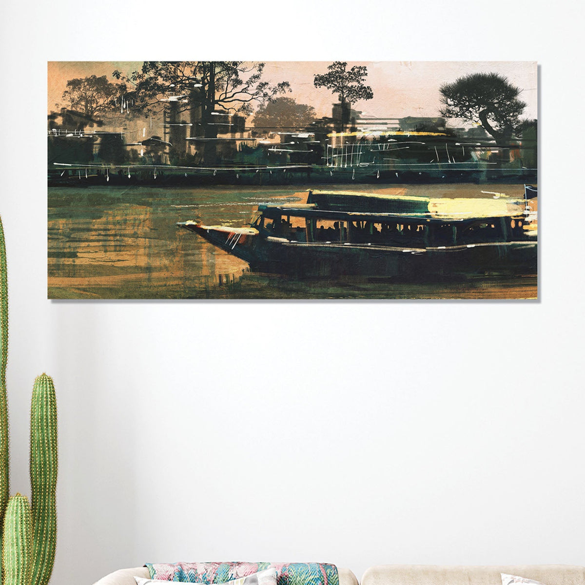 rowboat in a river vintage painting from anciq