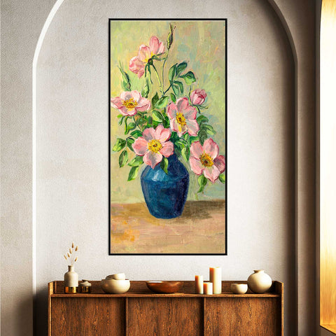 Flowers in a Vase Vintage landscape canvas painting