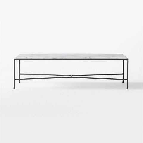 BLACK METAL OUTDOOR COFFEE TABLE WITH MARBLE TOP