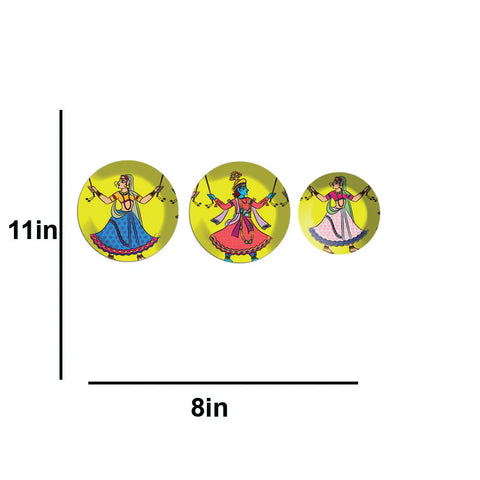 Krishan With Gopiya Dancing  Rash Lila Wall Plates Painting Set of Three