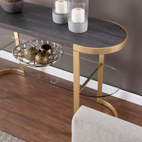 Golden Console Table With Glass Shelf