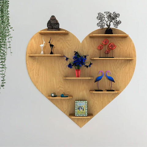 Heart Backlit Designer Wooden Wall Shelf / Book Shelf / Night Light, Light Oak Finish