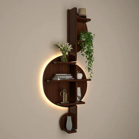 Music Note Backlit Designer Wooden Wall Shelf / Book Shelf / Night Light, Walnut Finish