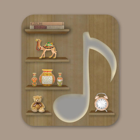 Music Symbol Note Backlit Wooden LED Light Wall Shelf with Oak Finish