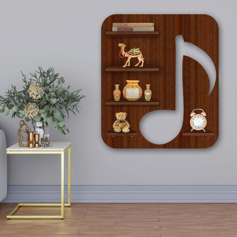 Music Symbol Note Backlit Wooden LED Light Wall Shelf with Walnut Finish