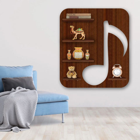 Music Symbol Note Backlit Wooden LED Light Wall Shelf with Walnut Finish