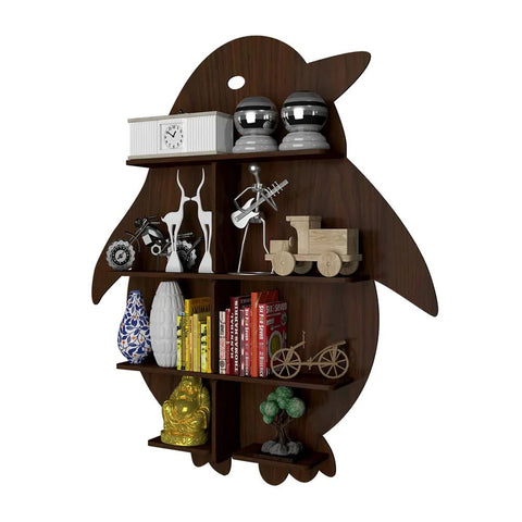 Penguin Backlit Designer Wooden Wall Shelf / Book Shelf / Night Light, Light Oak Finish