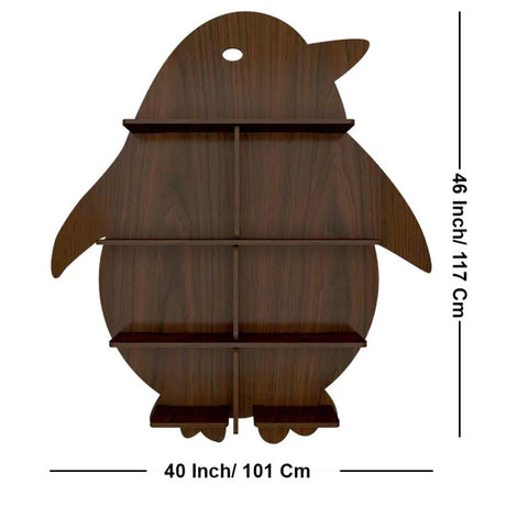 Penguin Backlit Designer Wooden Wall Shelf / Book Shelf / Night Light, Light Oak Finish