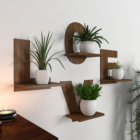 Designer Love Text Alphabet Dark Walnut Planter Shelves Set Of 4