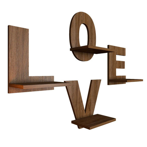 Designer Love Text Alphabet Dark Walnut Planter Shelves Set Of 4