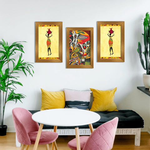 Abstract African Canvas Painting Framed For Living Room and Hotels Wall Decoration