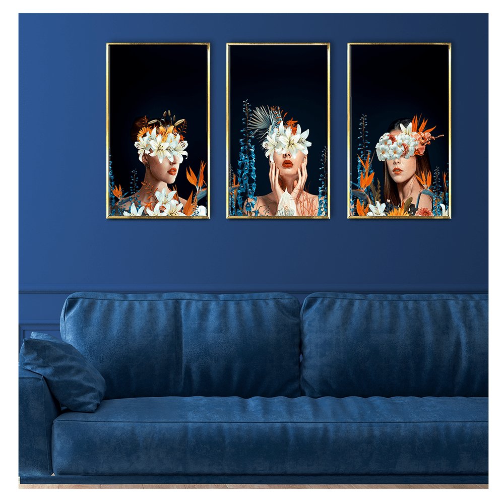 Abstract Flowers with Woman Canvas Painting For Living Room Wall Decoration