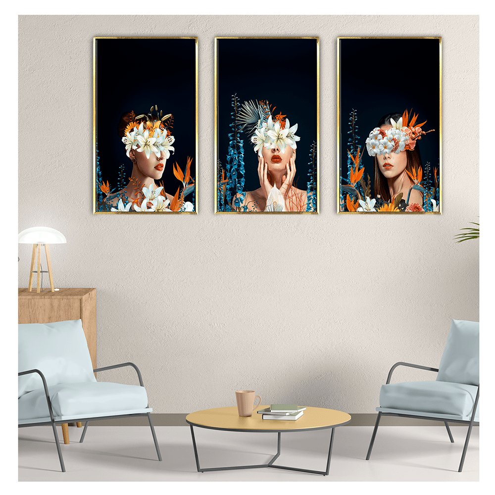 Abstract Flowers with Woman Canvas Painting For Living Room Wall Decoration