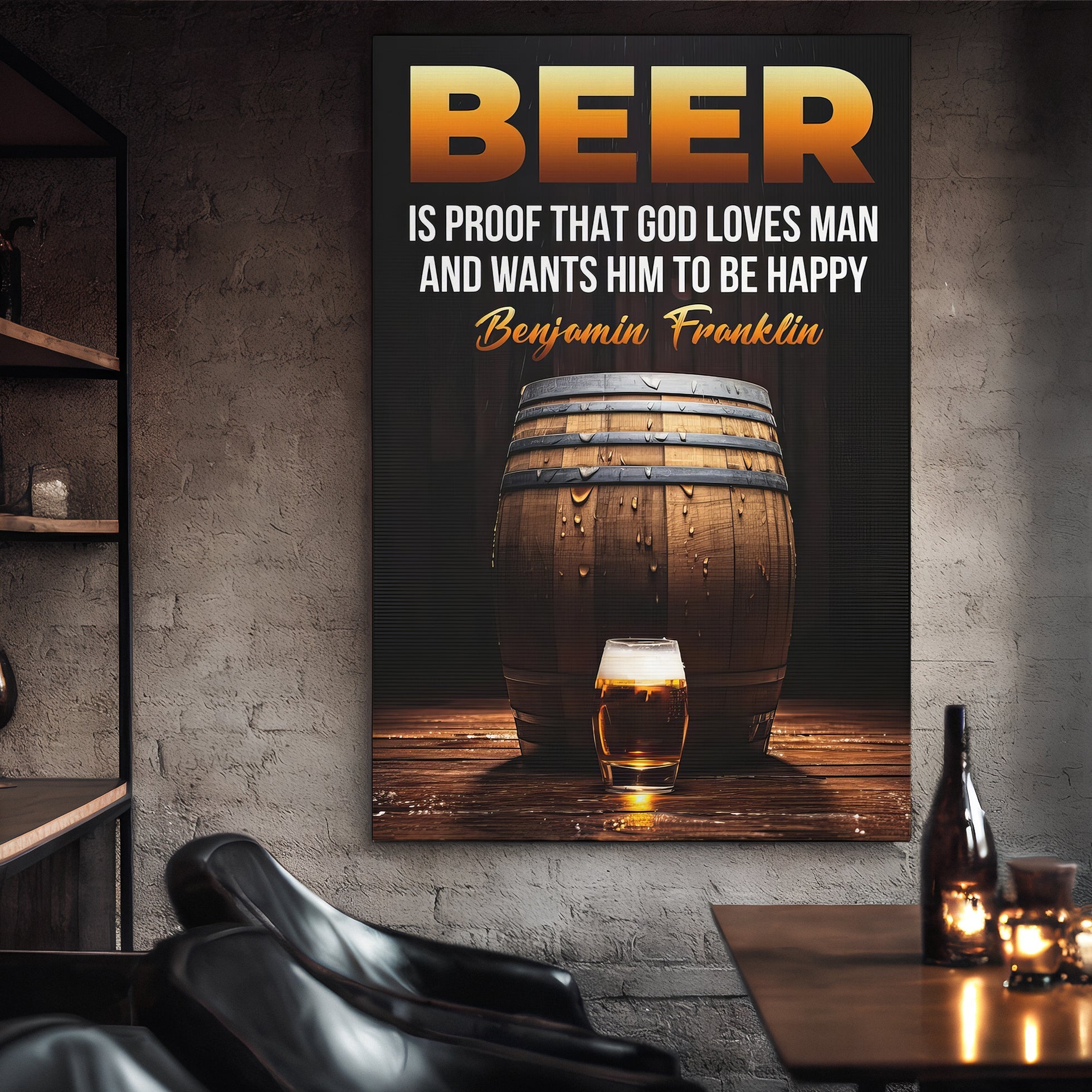 Beer Poster in Framed Canvas With Inspiring Quotes in Large Size for Office and Startups.