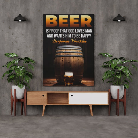 Beer Poster in Framed Canvas With Inspiring Quotes in Large Size for Office and Startups.