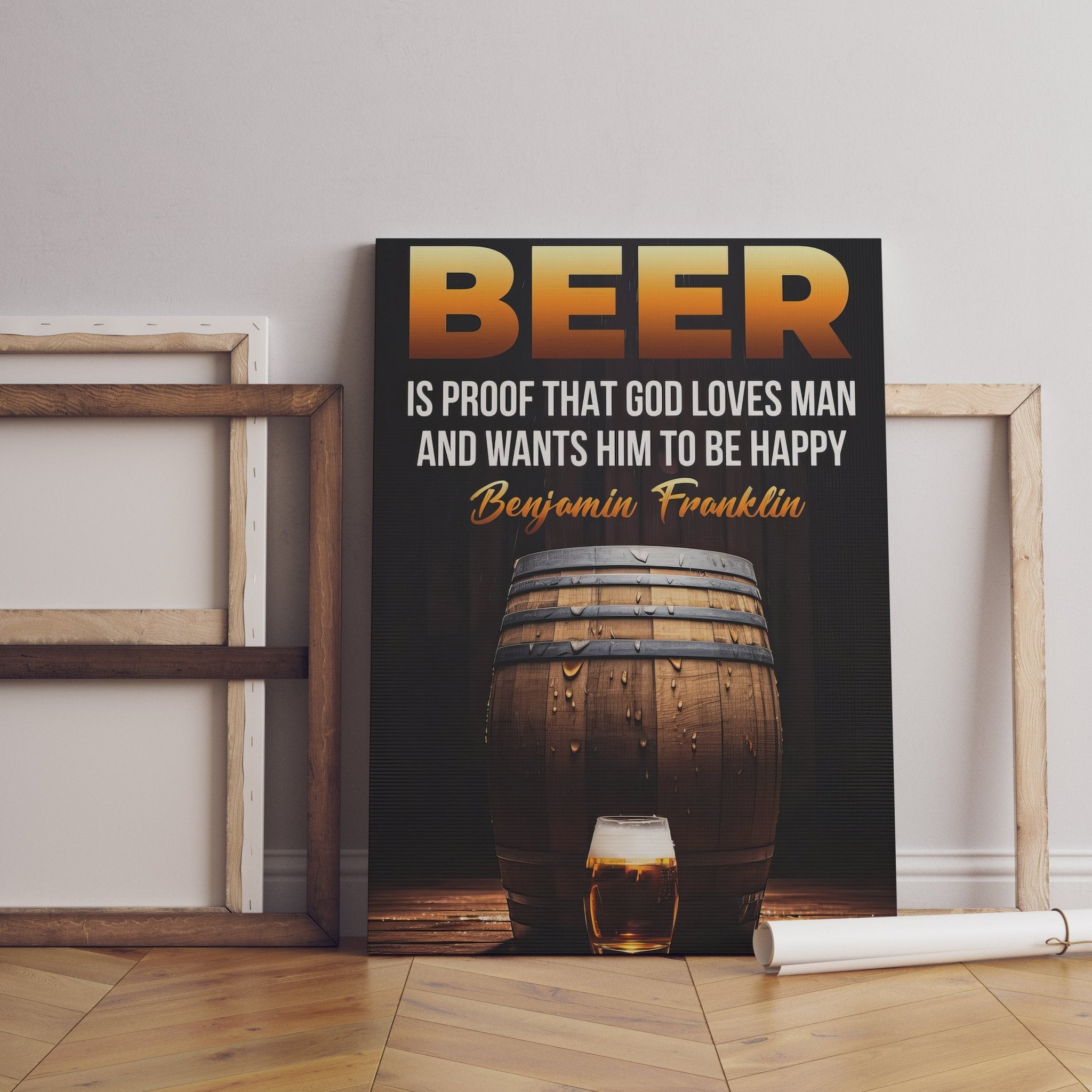 Beer Poster in Framed Canvas With Inspiring Quotes in Large Size for Office and Startups.