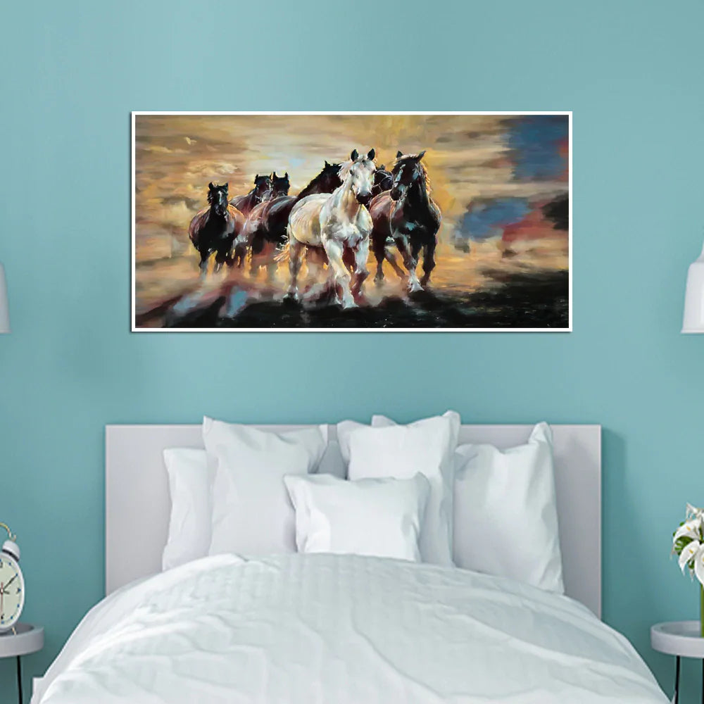 Seven Running Horses Abstract Canvas Wall Painting