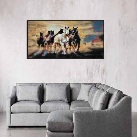 Seven Running Horses Abstract Canvas Wall Painting