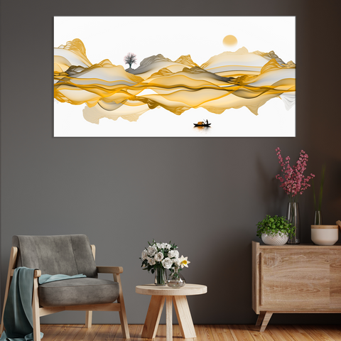 Abstract Golden Color Canvas Wall Painting