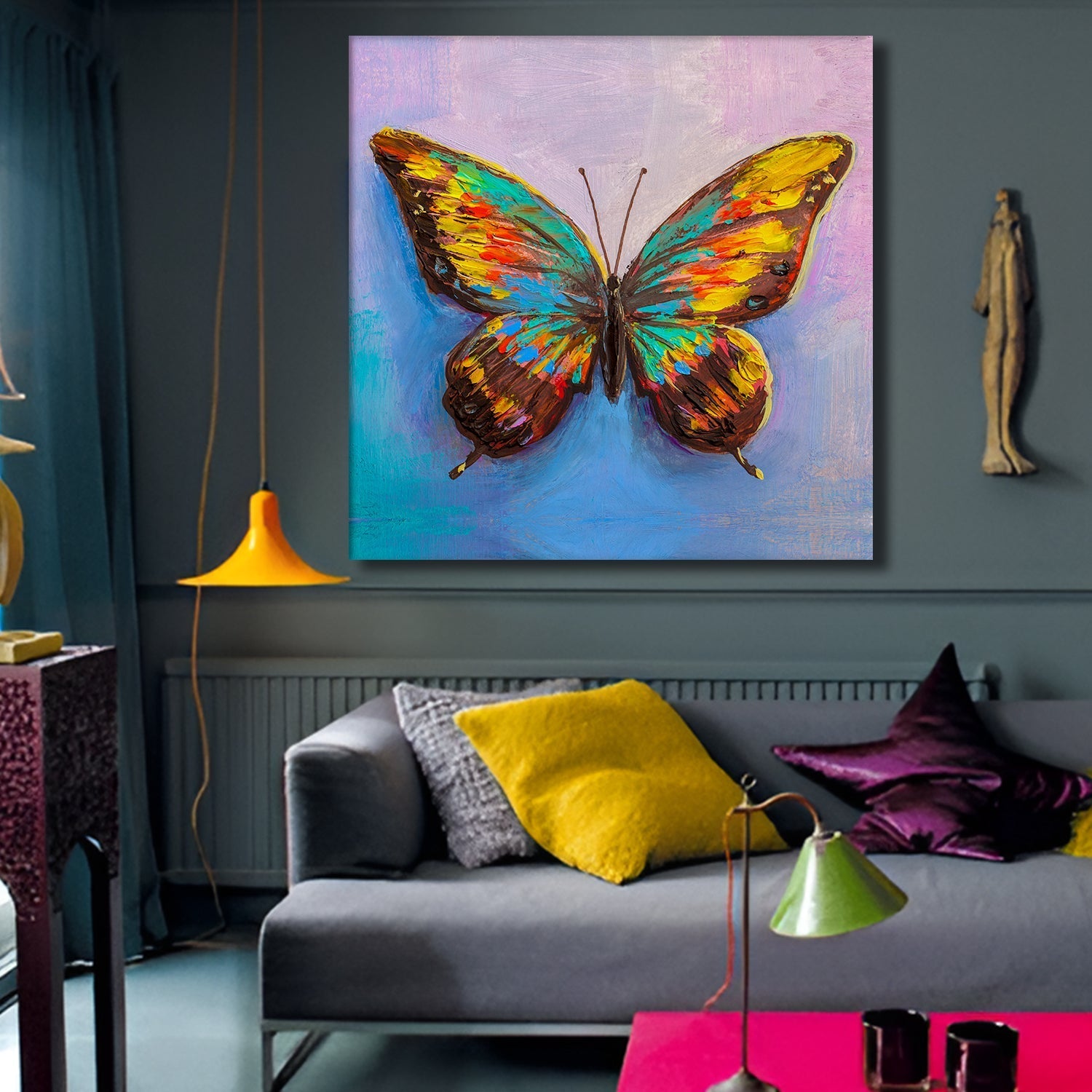 Butterfly Vastu Canvas Painting Framed For Living Room Wall Decoration